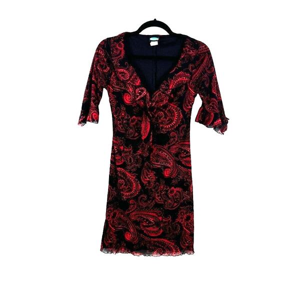 Vintage Y2K Paisley Print Dress Red/Black Women’s M — Edgy Alt Clubwear - Picture 2 of 7